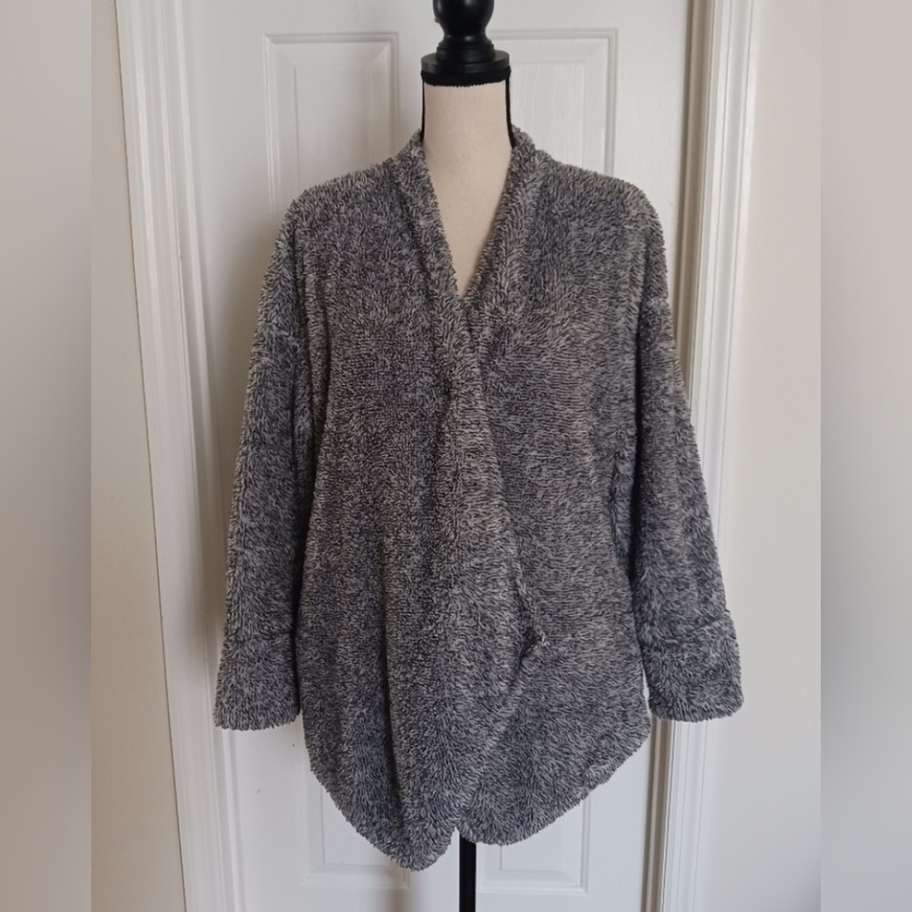 Soft Surroundings Cozy Up Waterfall Cardigan with pockets Size Medium Grey/White - Picture 2 of 5